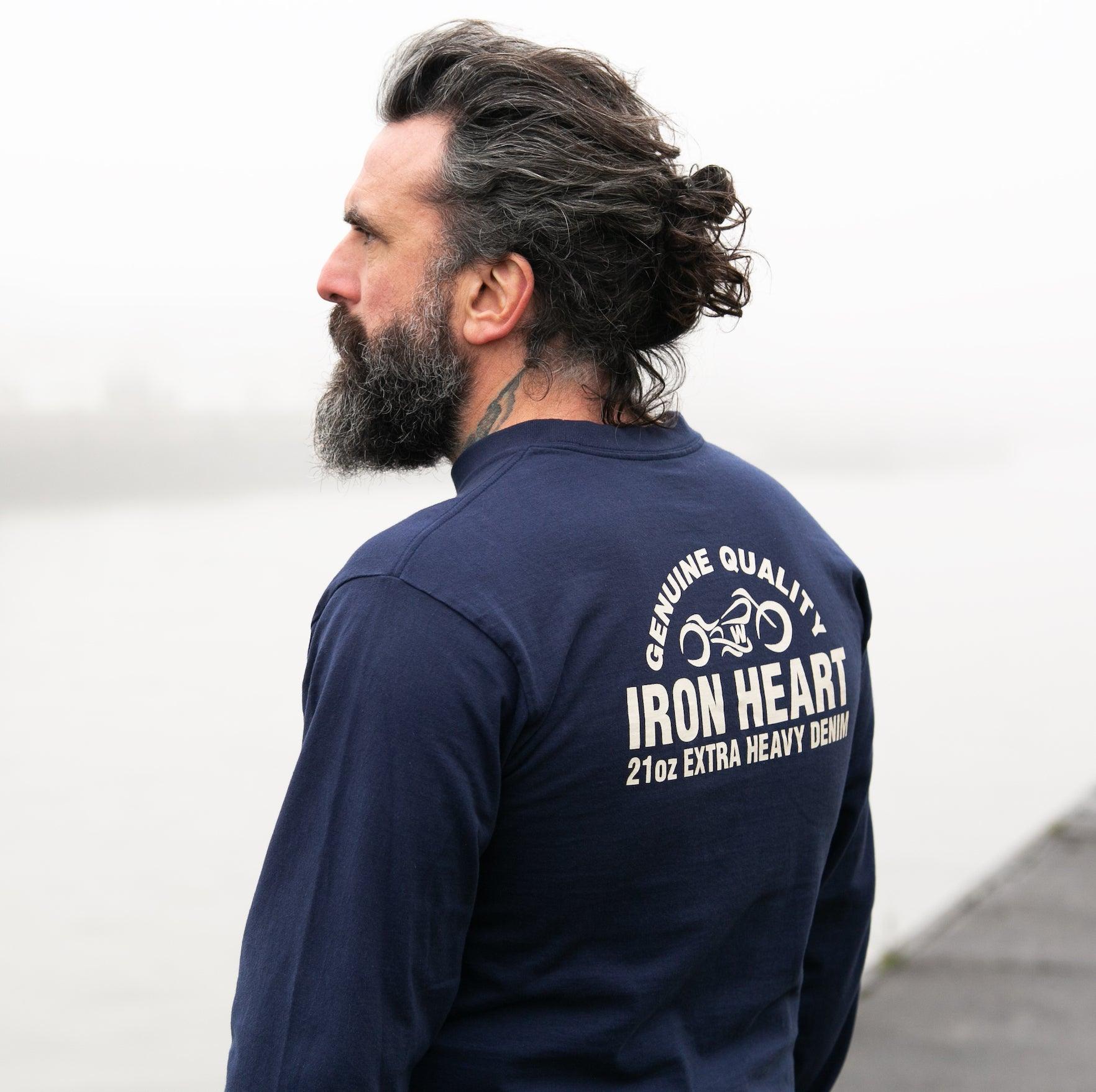 Image showing the IHTL-2302-NAV - 7.5oz Printed Loopwheel Crew Neck Long Sleeved T-Shirt - Navy which is a T-Shirts described by the following info Bargain, Released and sold on the IRON HEART GERMANY online store