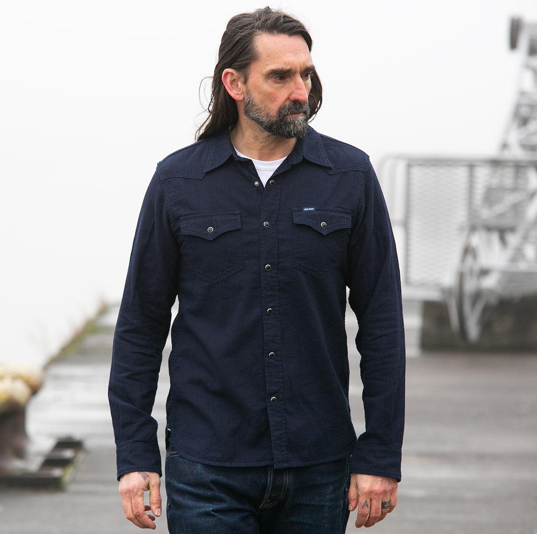 Image showing the IHSH-357-IND - 5oz Dobby Cloth Western Shirt - Indigo which is a Shirts described by the following info Bargain, Iron Heart, Released, Shirts, Tops and sold on the IRON HEART GERMANY online store