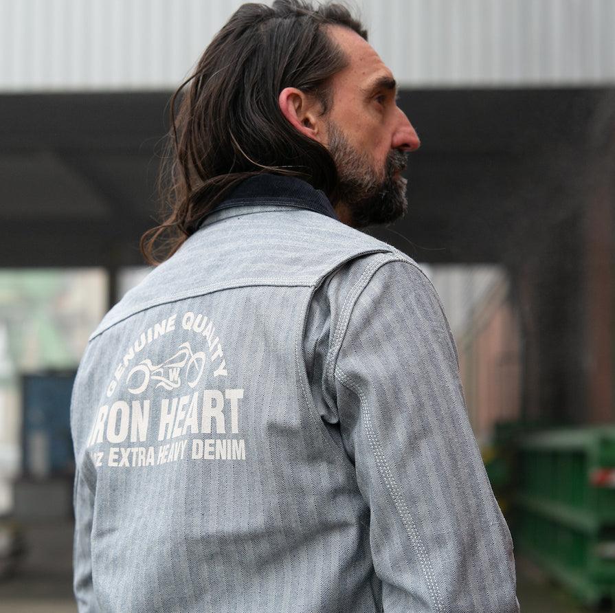 Image showing the IHJ-119-BLU - 14oz Heavy Herringbone Work Jacket - Blue which is a Jackets described by the following info Bargain, Iron Heart, Jackets, Released, Tops and sold on the IRON HEART GERMANY online store