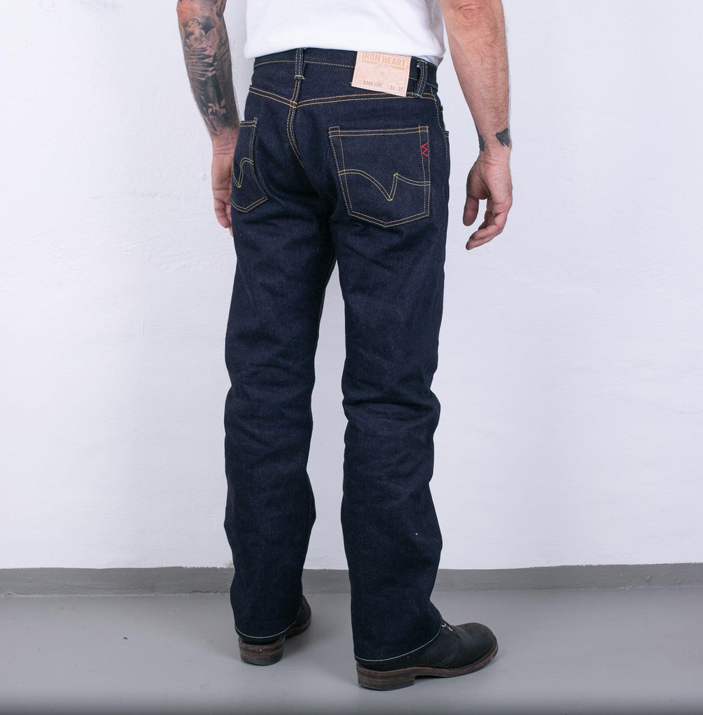 Image showing the IH-634S-UHR - 21/23oz Raw Selvedge Denim Straight Cut Jeans Indigo which is a Jeans described by the following info 634, Bottoms, Iron Heart, Jeans, Released, Straight and sold on the IRON HEART GERMANY online store