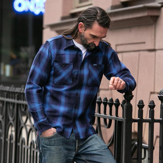 IHSH-349-IND - 9oz Selvedge Ombré Check Work Shirt - Indigo