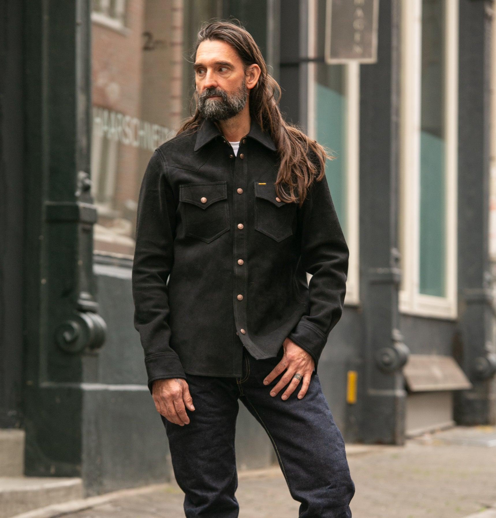 Image showing the IHSB-BIGBUCK-BLK - Deerskin Western Shirt 'The Big Buck' Black which is a Shirts described by the following info Back In, Iron Heart, Released, Shirts, Tops and sold on the IRON HEART GERMANY online store