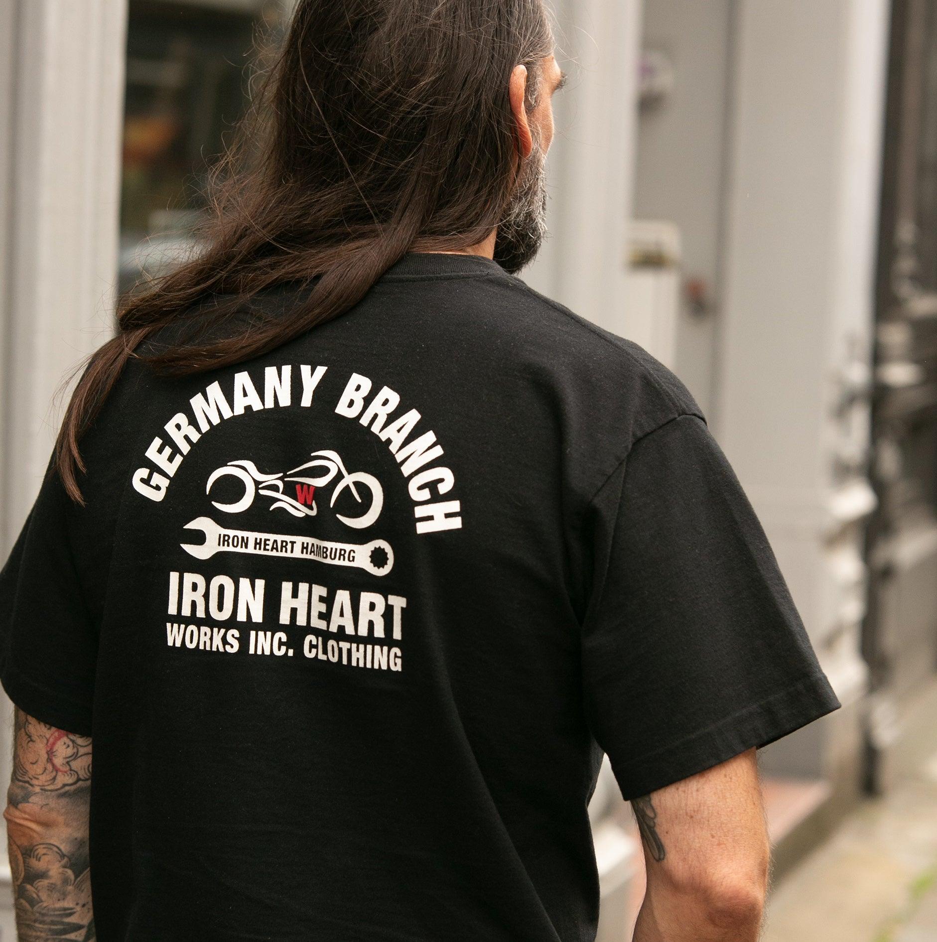 Image showing the IHT-IHG#4-BLK - Iron Heart Germany 7.5oz Loopwheel Crew Neck T-Shirt Black which is a T-Shirts described by the following info IHSALE_M23, Iron Heart, Released, T-Shirts, Tops and sold on the IRON HEART GERMANY online store