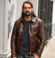 Image showing the SB-TG-JPN/HO-BRN - Simmons Bilt Japanese Horsehide Jacket - Brown which is a LEATHER JACKETS described by the following info IHSALE_M23, Jackets, LEATHER JACKETS, SIMMONS BILT, Tops and sold on the IRON HEART GERMANY online store