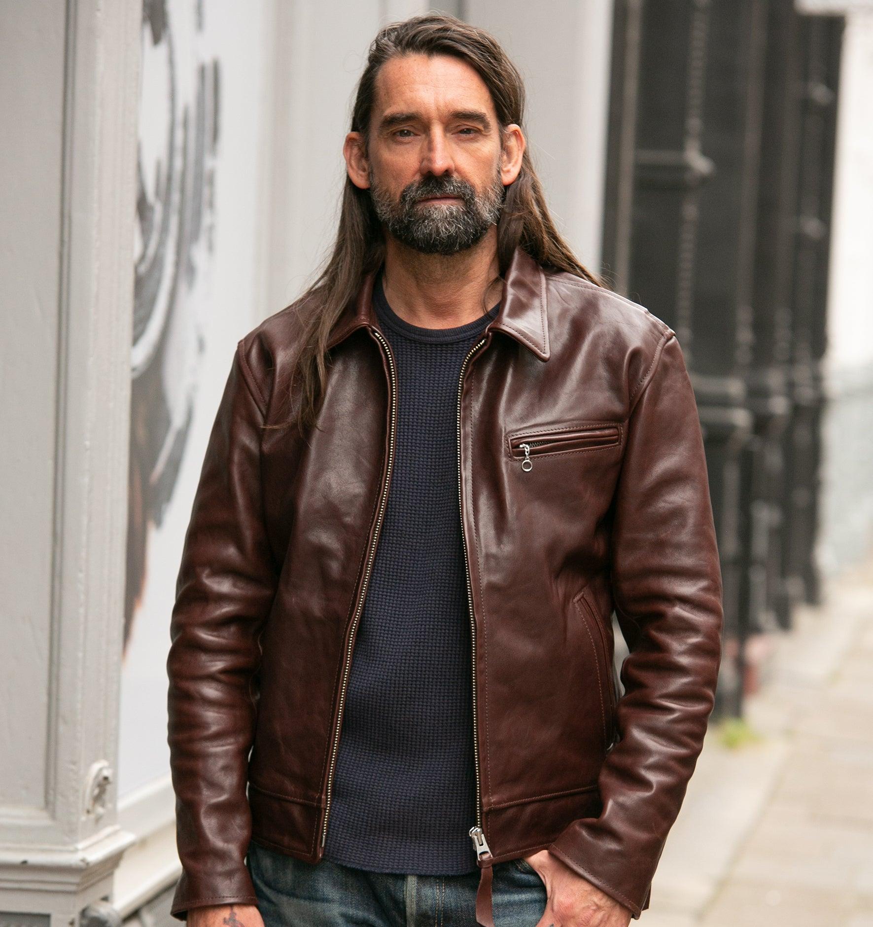 Image showing the SB-TG-JPN/HO-BRN - Simmons Bilt Japanese Horsehide Jacket - Brown which is a LEATHER JACKETS described by the following info IHSALE_M23, Jackets, LEATHER JACKETS, SIMMONS BILT, Tops and sold on the IRON HEART GERMANY online store