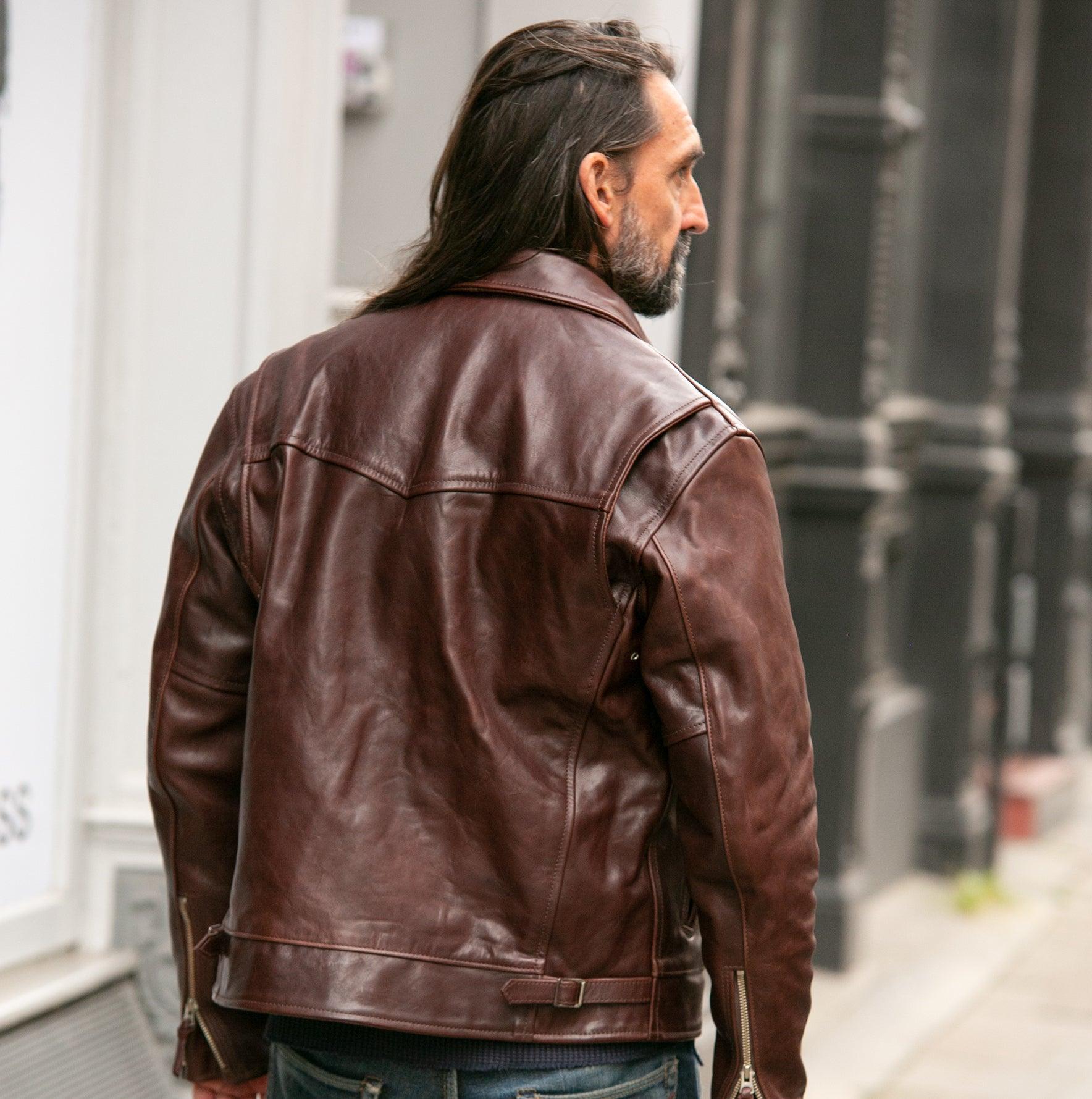 Image showing the SB-TG-JPN/HO-BRN - Simmons Bilt Japanese Horsehide Jacket - Brown which is a LEATHER JACKETS described by the following info IHSALE_M23, Jackets, LEATHER JACKETS, SIMMONS BILT, Tops and sold on the IRON HEART GERMANY online store