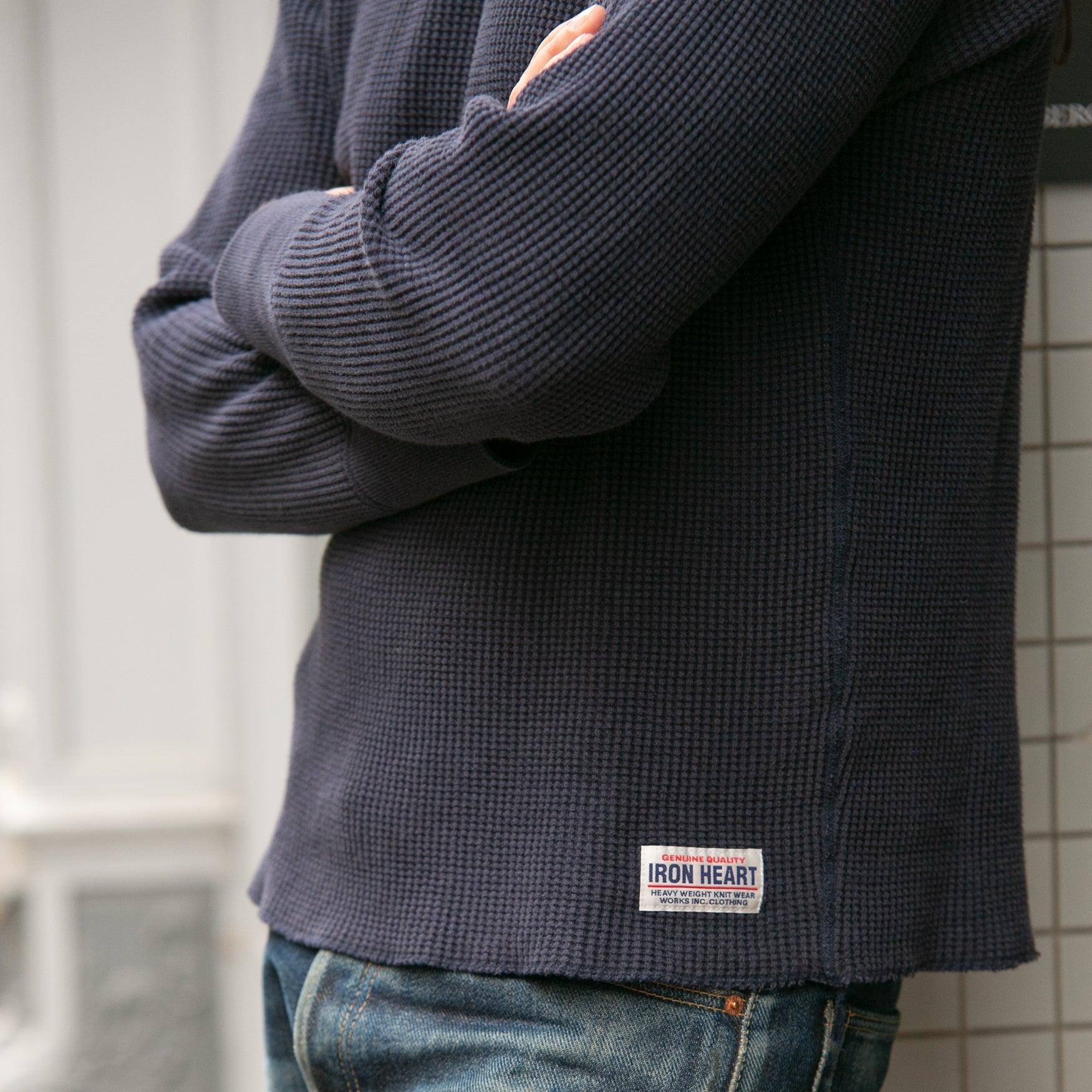 Image showing the IHTL-1301-NAV - Waffle Knit Thermal Longsleeve Navy which is a T-Shirts described by the following info Back In, IHSALE_M23, Iron Heart, Released, T-Shirts, Tops and sold on the IRON HEART GERMANY online store