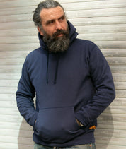 Image showing the IHSW-49-NAV - 14oz Ultra Heavyweight Loopwheel Cotton Hoodie Navy which is a Sweatshirts described by the following info IHSALE_M23, Iron Heart, Released, Sweatshirts, Tops and sold on the IRON HEART GERMANY online store