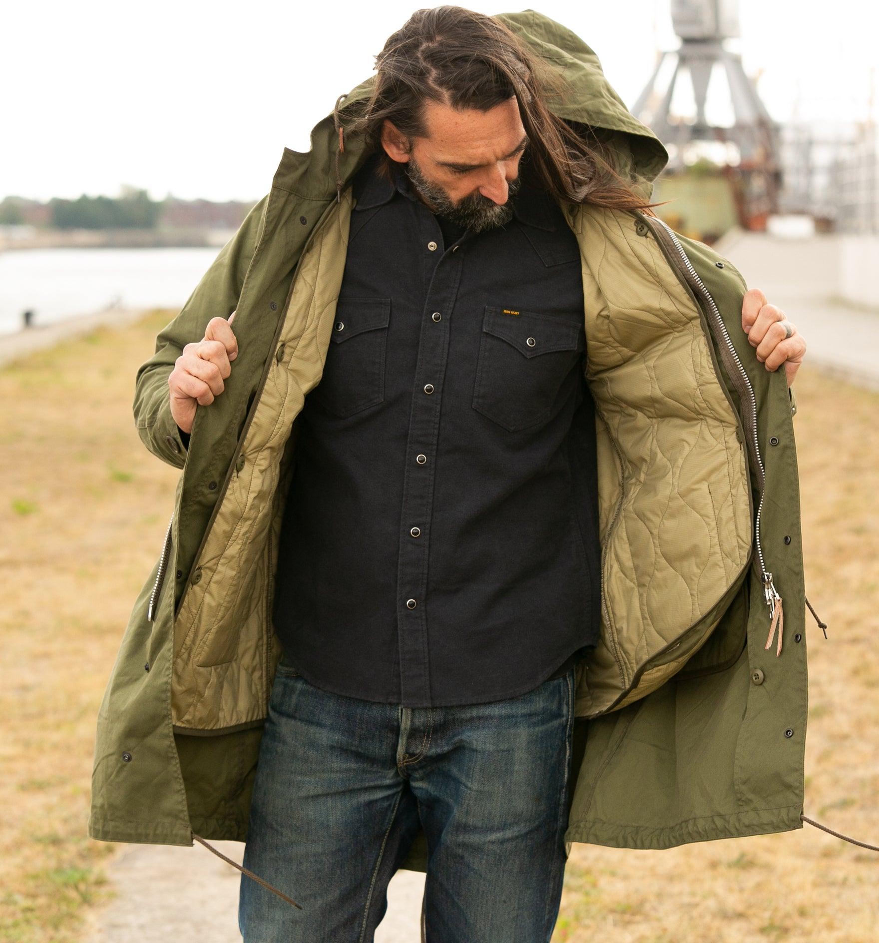 Image showing the IHM-38-OLV - 5oz Quilted Lining M-51 Type Field Coat - Olive which is a Jackets described by the following info IHSALE_M23, Iron Heart, Jackets, Released, Tops and sold on the IRON HEART GERMANY online store