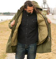 Image showing the IHM-38-OLV - 5oz Quilted Lining M-51 Type Field Coat - Olive which is a Jackets described by the following info IHSALE_M23, Iron Heart, Jackets, Released, Tops and sold on the IRON HEART GERMANY online store