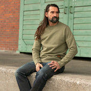 Image showing the IHSW-69L-OLV - 14oz Ultra Heavyweight Loopwheel Cotton Crew Neck Sweat - Olive which is a Sweatshirts described by the following info IHSALE_M23, Iron Heart, Released, Sweatshirts, Tops and sold on the IRON HEART GERMANY online store