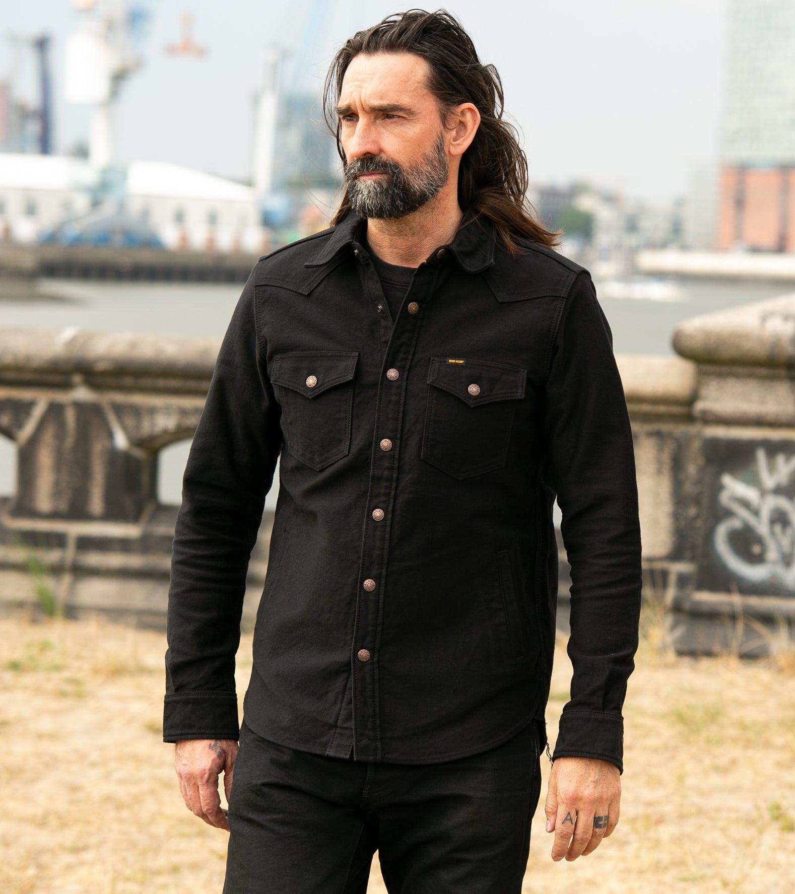Image showing the IHSH-331-BLK - 12oz Moleskin CPO Shirt - Black which is a Shirts described by the following info IHSALE_M23, Iron Heart, Released, Shirts, Tops and sold on the IRON HEART GERMANY online store