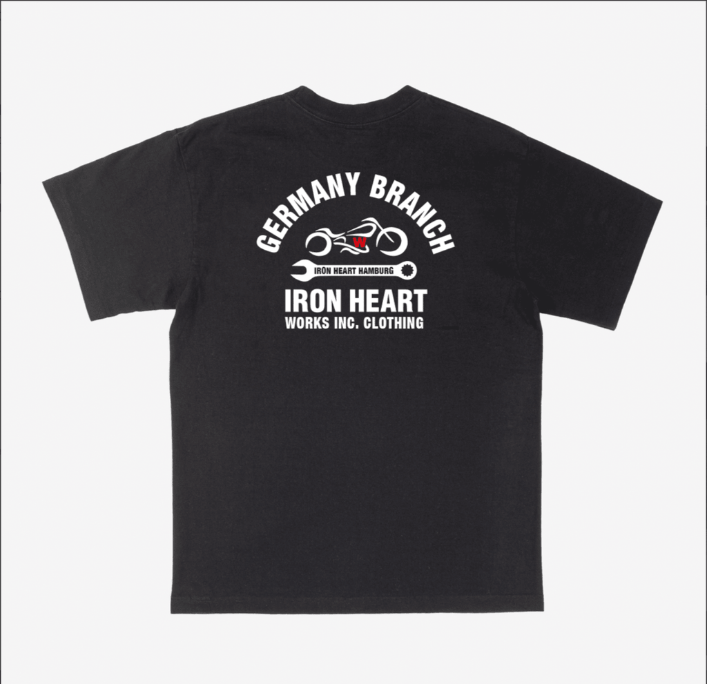 Image showing the IHT-IHG#4-BLK - Iron Heart Germany 7.5oz Loopwheel Crew Neck T-Shirt Black which is a T-Shirts described by the following info IHSALE_M23, Iron Heart, Released, T-Shirts, Tops and sold on the IRON HEART GERMANY online store