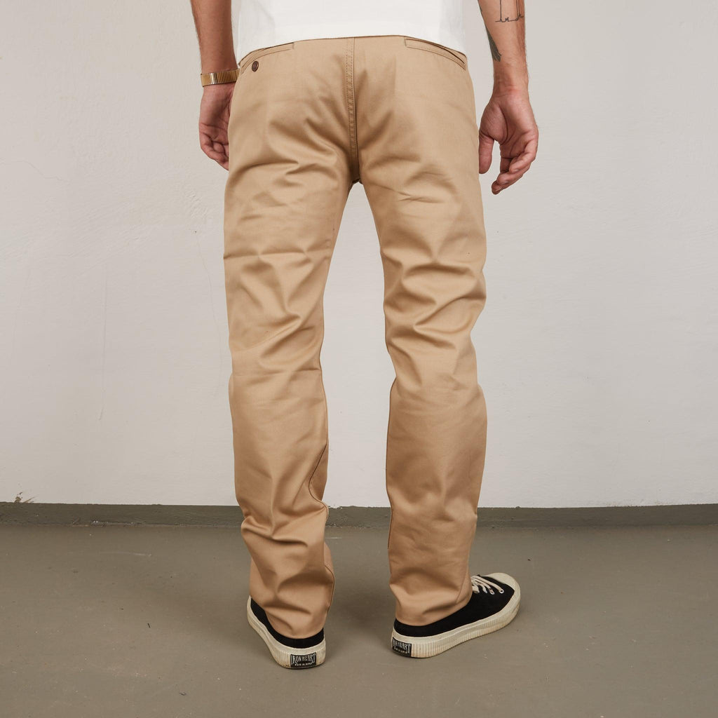 Image showing the IH-721-KHA - 9oz Slim Tapered Chino Khaki which is a Trousers described by the following info Bottoms, Iron Heart, Released, Trousers and sold on the IRON HEART GERMANY online store
