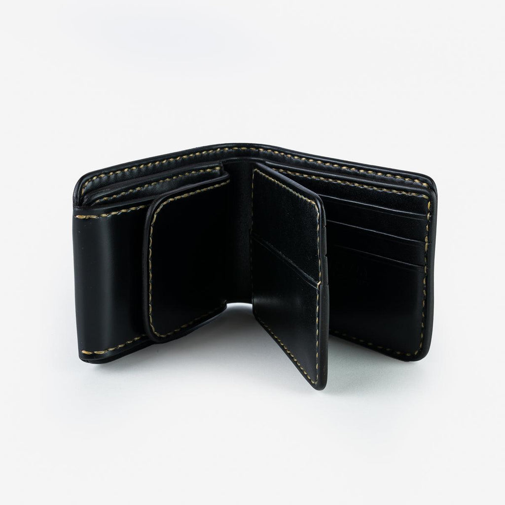 Image showing the IHG-01-BLK - Small Shell Cordovan Wallet - Black which is a WALLETS AND CHAINS described by the following info Accessories, Iron Heart, WALLETS AND CHAINS and sold on the IRON HEART GERMANY online store
