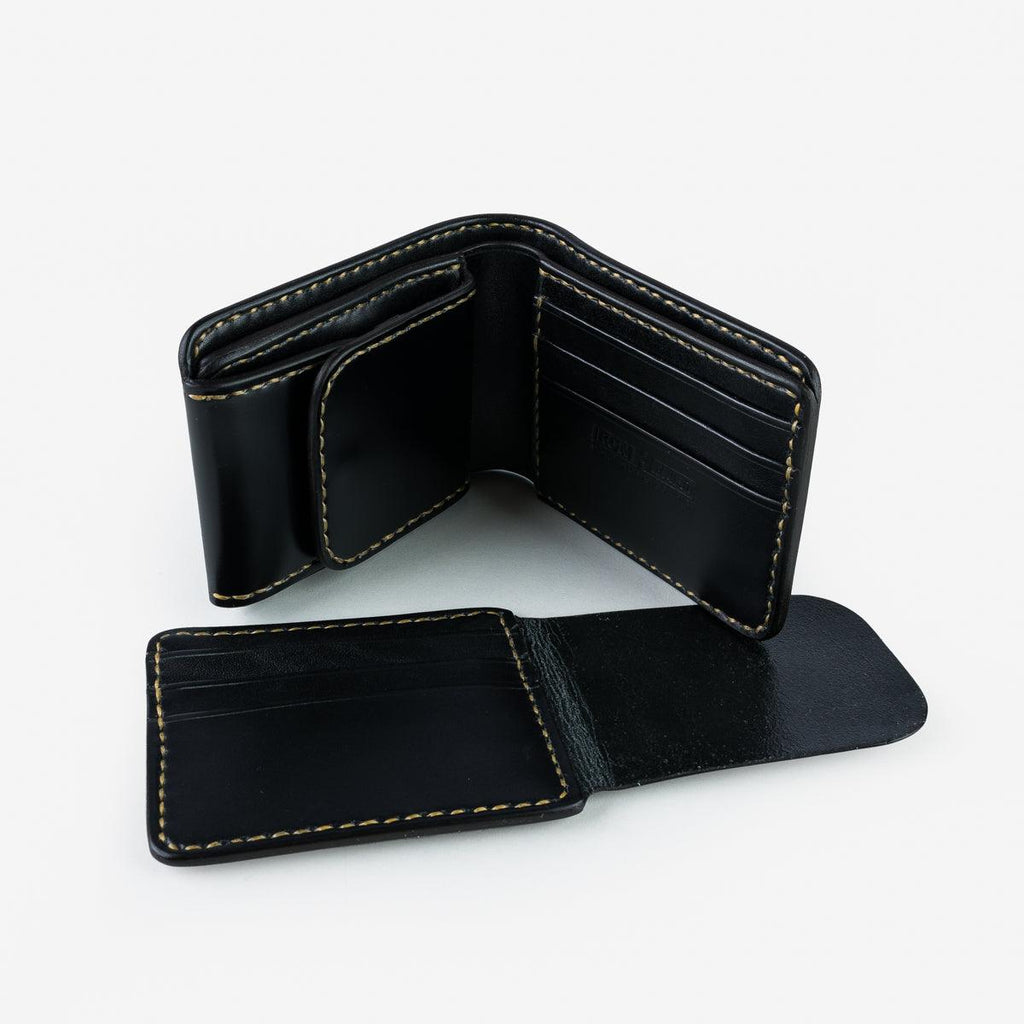 Image showing the IHG-01-BLK - Small Shell Cordovan Wallet - Black which is a WALLETS AND CHAINS described by the following info Accessories, Iron Heart, WALLETS AND CHAINS and sold on the IRON HEART GERMANY online store