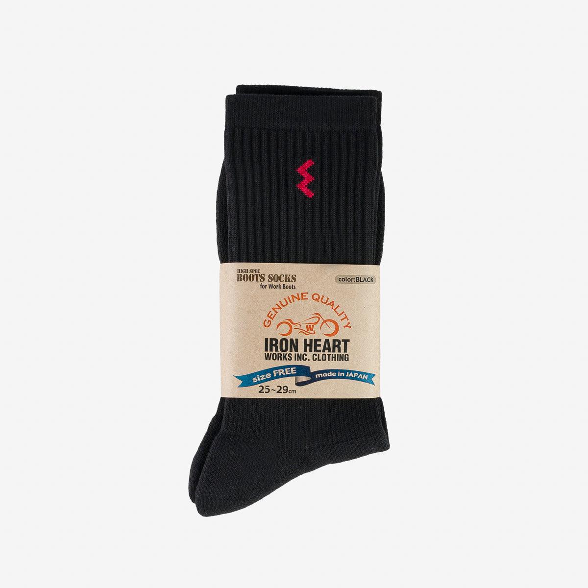 Image showing the IHG-030-BLK - Iron Heart Boot Socks - Black which is a Socks described by the following info Footwear, Iron Heart, Released, Socks and sold on the IRON HEART GERMANY online store