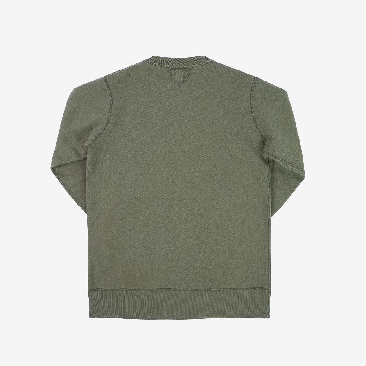 Image showing the IHSW-69L-OLV - 14oz Ultra Heavyweight Loopwheel Cotton Crew Neck Sweat - Olive which is a Sweatshirts described by the following info IHSALE_M23, Iron Heart, Released, Sweatshirts, Tops and sold on the IRON HEART GERMANY online store