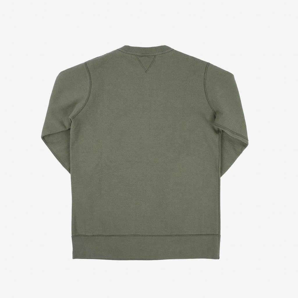 Image showing the IHSW-69L-OLV - 14oz Ultra Heavyweight Loopwheel Cotton Crew Neck Sweat - Olive which is a Sweatshirts described by the following info IHSALE_M23, Iron Heart, Released, Sweatshirts, Tops and sold on the IRON HEART GERMANY online store