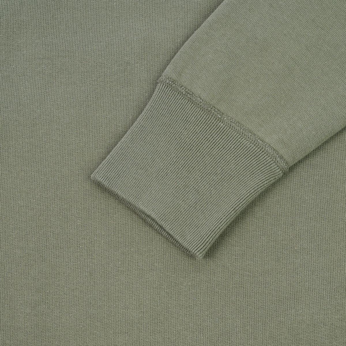 Image showing the IHSW-69L-OLV - 14oz Ultra Heavyweight Loopwheel Cotton Crew Neck Sweat - Olive which is a Sweatshirts described by the following info IHSALE_M23, Iron Heart, Released, Sweatshirts, Tops and sold on the IRON HEART GERMANY online store
