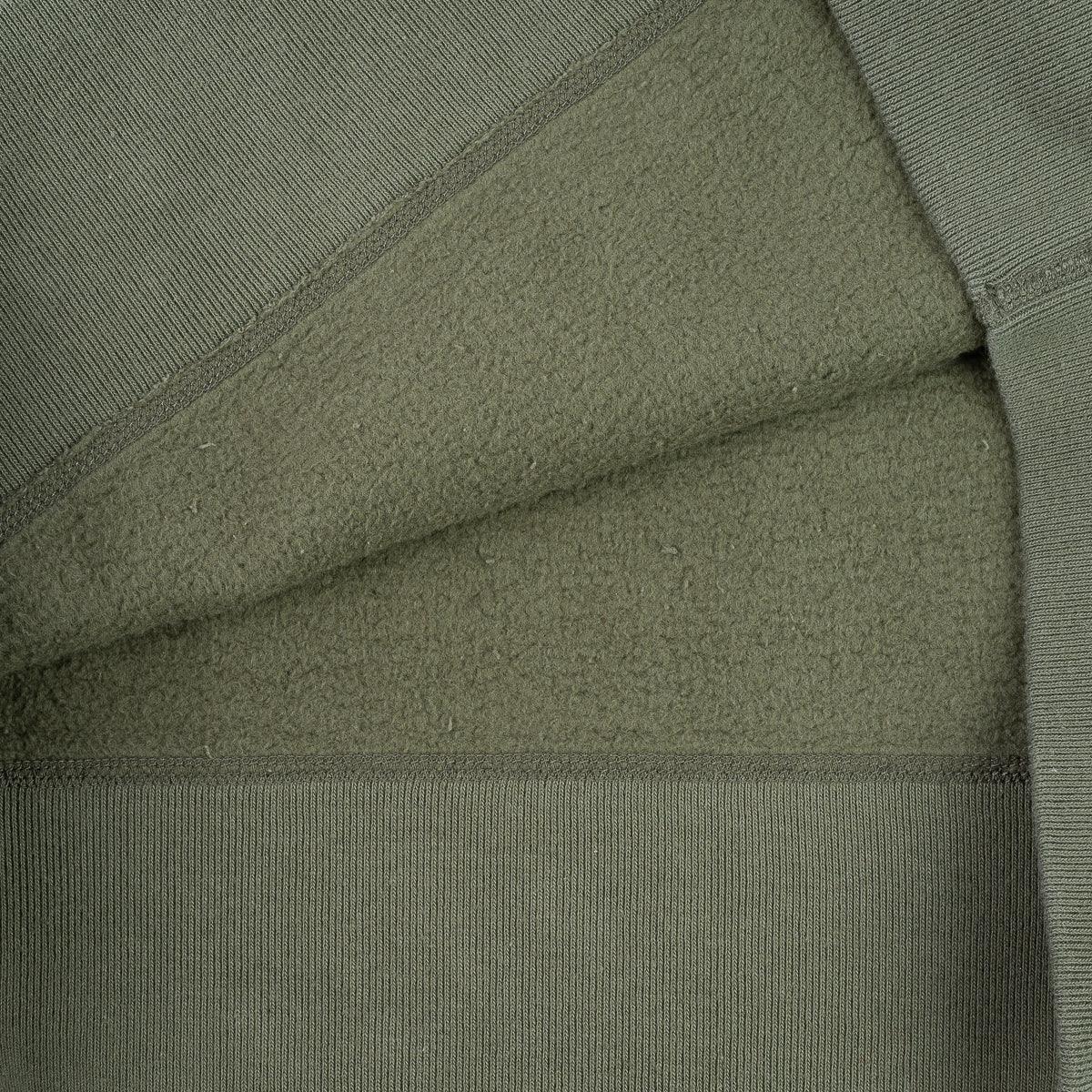 Image showing the IHSW-69L-OLV - 14oz Ultra Heavyweight Loopwheel Cotton Crew Neck Sweat - Olive which is a Sweatshirts described by the following info IHSALE_M23, Iron Heart, Released, Sweatshirts, Tops and sold on the IRON HEART GERMANY online store