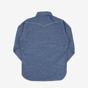 Image showing the IHSH-13-BLU - 10oz Selvedge Chambray Single Yoke Western Shirt - Blue which is a Shirts described by the following info Back In, Iron Heart, Released, Shirts, Tops and sold on the IRON HEART GERMANY online store