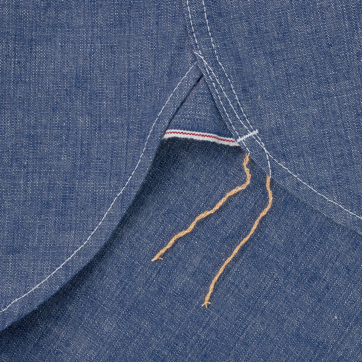 Image showing the IHSH-13-BLU - 10oz Selvedge Chambray Single Yoke Western Shirt - Blue which is a Shirts described by the following info Back In, Iron Heart, Released, Shirts, Tops and sold on the IRON HEART GERMANY online store