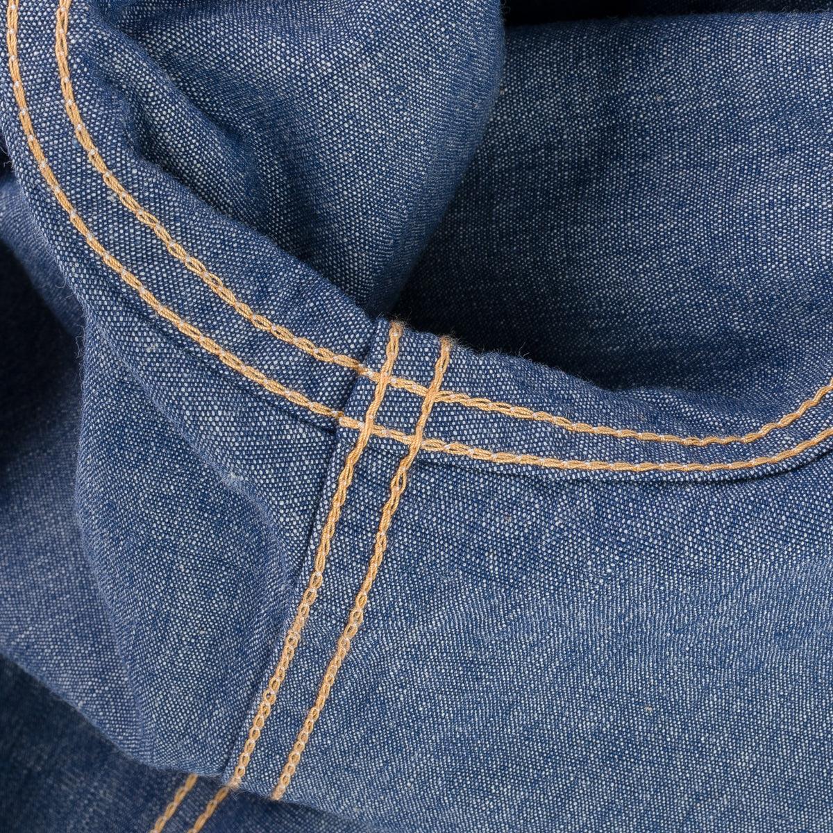 Image showing the IHSH-13-BLU - 10oz Selvedge Chambray Single Yoke Western Shirt - Blue which is a Shirts described by the following info Back In, Iron Heart, Released, Shirts, Tops and sold on the IRON HEART GERMANY online store