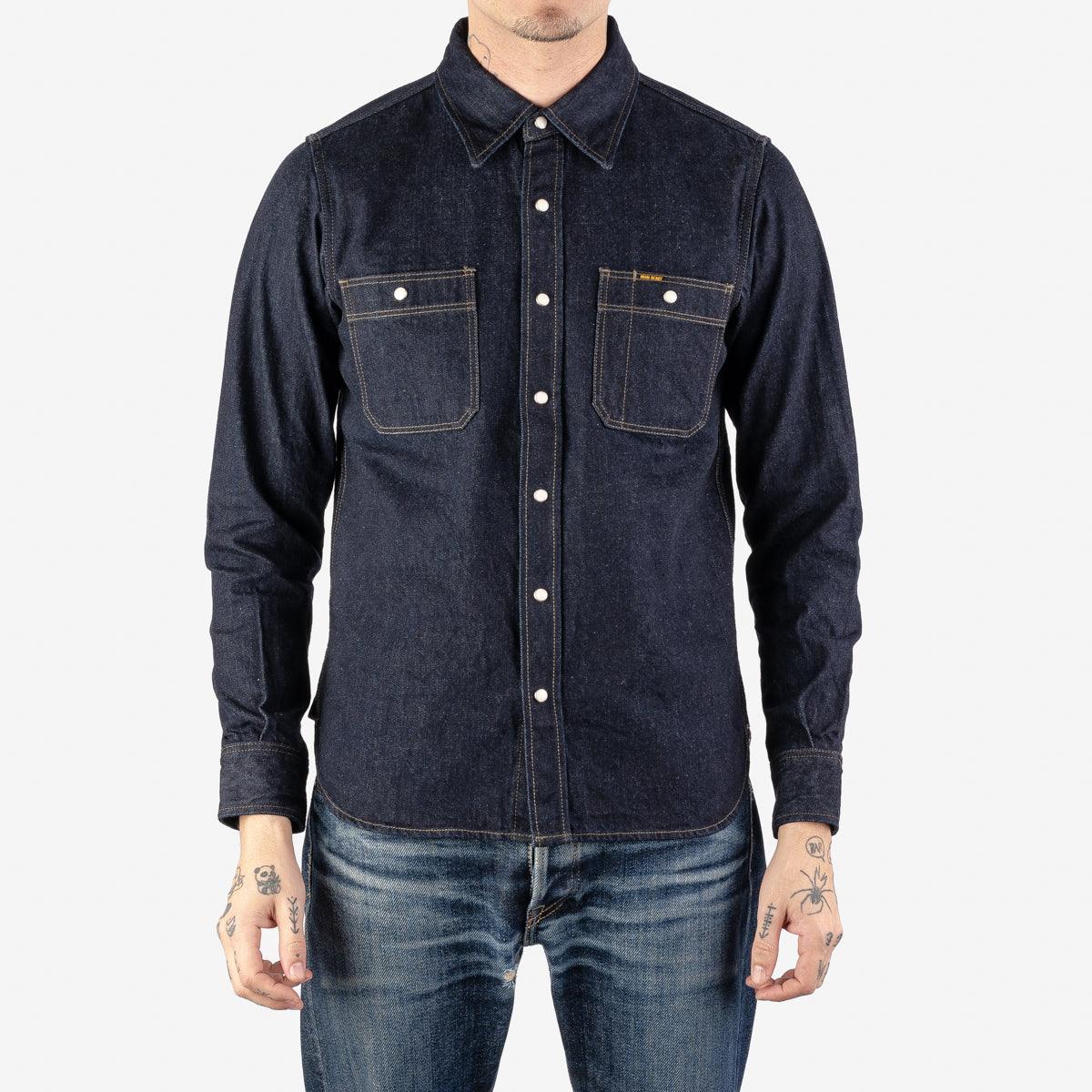 Image showing the IHSH-326-IND - 12oz Selvedge Indigo Denim Work Shirt with Snaps which is a Shirts described by the following info Iron Heart, Released, Shirts, Tops and sold on the IRON HEART GERMANY online store
