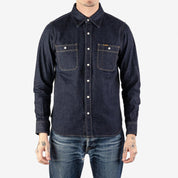 Image showing the IHSH-326-IND - 12oz Selvedge Indigo Denim Work Shirt with Snaps which is a Shirts described by the following info Iron Heart, Released, Shirts, Tops and sold on the IRON HEART GERMANY online store
