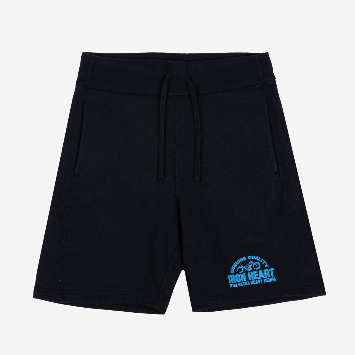 Image showing the IHSW-50-BLK - Ultra Heavy Cotton Fleece Printed Sweat Shorts – Black which is a Trousers described by the following info Bargain, Released and sold on the IRON HEART GERMANY online store