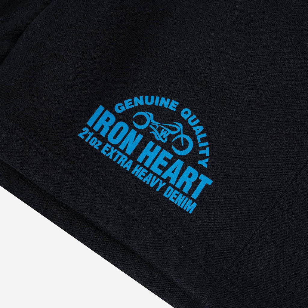 Image showing the IHSW-50-BLK - Ultra Heavy Cotton Fleece Printed Sweat Shorts – Black which is a Trousers described by the following info Bargain, Released and sold on the IRON HEART GERMANY online store