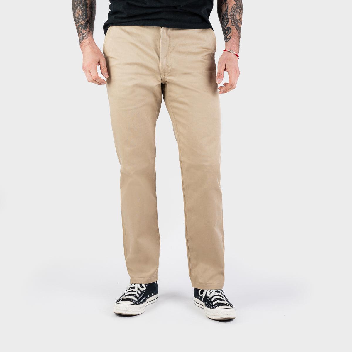 Image showing the IH-731-KHA - 12oz Heavy Cotton Relaxed Fit Chinos - Khaki which is a Trousers described by the following info Bottoms, Iron Heart, Released, Trousers and sold on the IRON HEART GERMANY online store