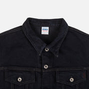 Image showing the IH-526SVod - 21oz Selvedge Denim Modified Type III Vest Overdyed Black which is a Vests described by the following info IHSALE_M23, Iron Heart, Released, Tops, Vests and sold on the IRON HEART GERMANY online store