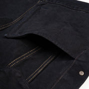 Image showing the IH-526SVod - 21oz Selvedge Denim Modified Type III Vest Overdyed Black which is a Vests described by the following info IHSALE_M23, Iron Heart, Released, Tops, Vests and sold on the IRON HEART GERMANY online store