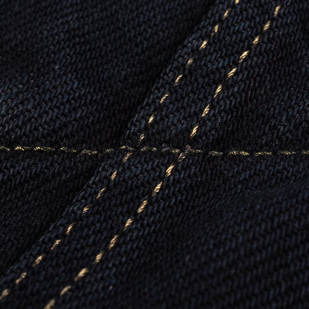 Image showing the IH-526SVod - 21oz Selvedge Denim Modified Type III Vest Overdyed Black which is a Vests described by the following info IHSALE_M23, Iron Heart, Released, Tops, Vests and sold on the IRON HEART GERMANY online store