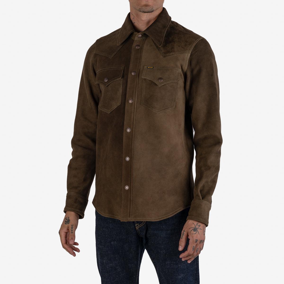 Image showing the IHSB-BIGBUCK-OLV - Deerskin Western Shirt 'The Big Buck' - Olive which is a Shirts described by the following info Iron Heart, Released, Shirts, Tops and sold on the IRON HEART GERMANY online store