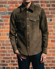 Image showing the IHSB-BIGBUCK-OLV - Deerskin Western Shirt 'The Big Buck' - Olive which is a Shirts described by the following info Iron Heart, Released, Shirts, Tops and sold on the IRON HEART GERMANY online store