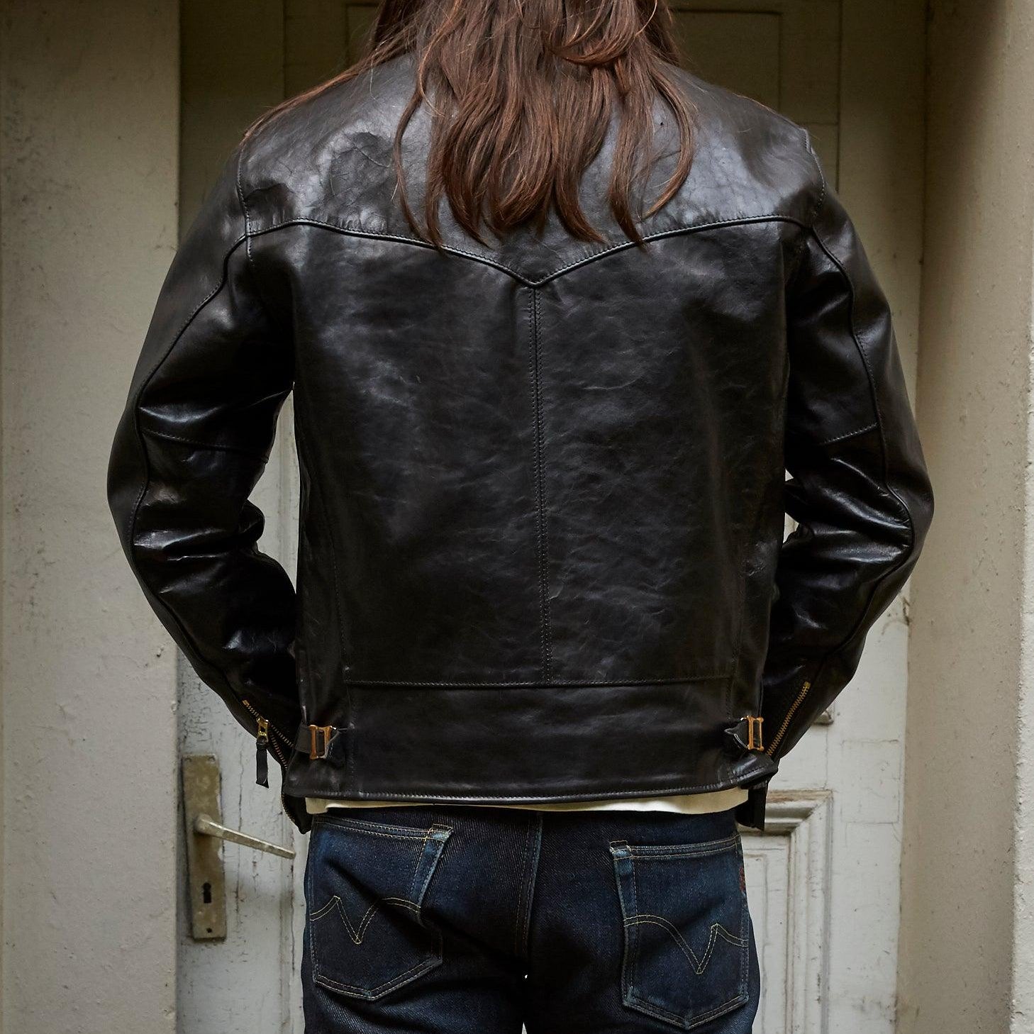 HO-BLK - Simmons Bilt "MAVERICK" Horween Horsehide Jacket - Black which is a LEATHER JACKETS described by the following info Bargain, Jackets, LEATHER JACKETS, SIMMONS BILT and sold on the IRON HEART GERMANY online store
