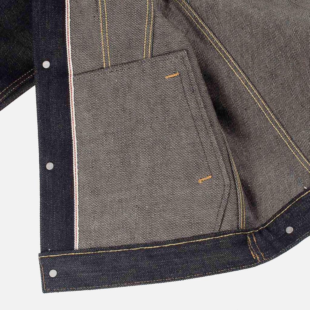 Image showing the IH-526L - 19oz Left-Hand Twill Selvedge Denim Type III Jacket - Indigo washed which is a Jackets described by the following info Bargain, Iron Heart, Jackets, Released, Tops and sold on the IRON HEART GERMANY online store