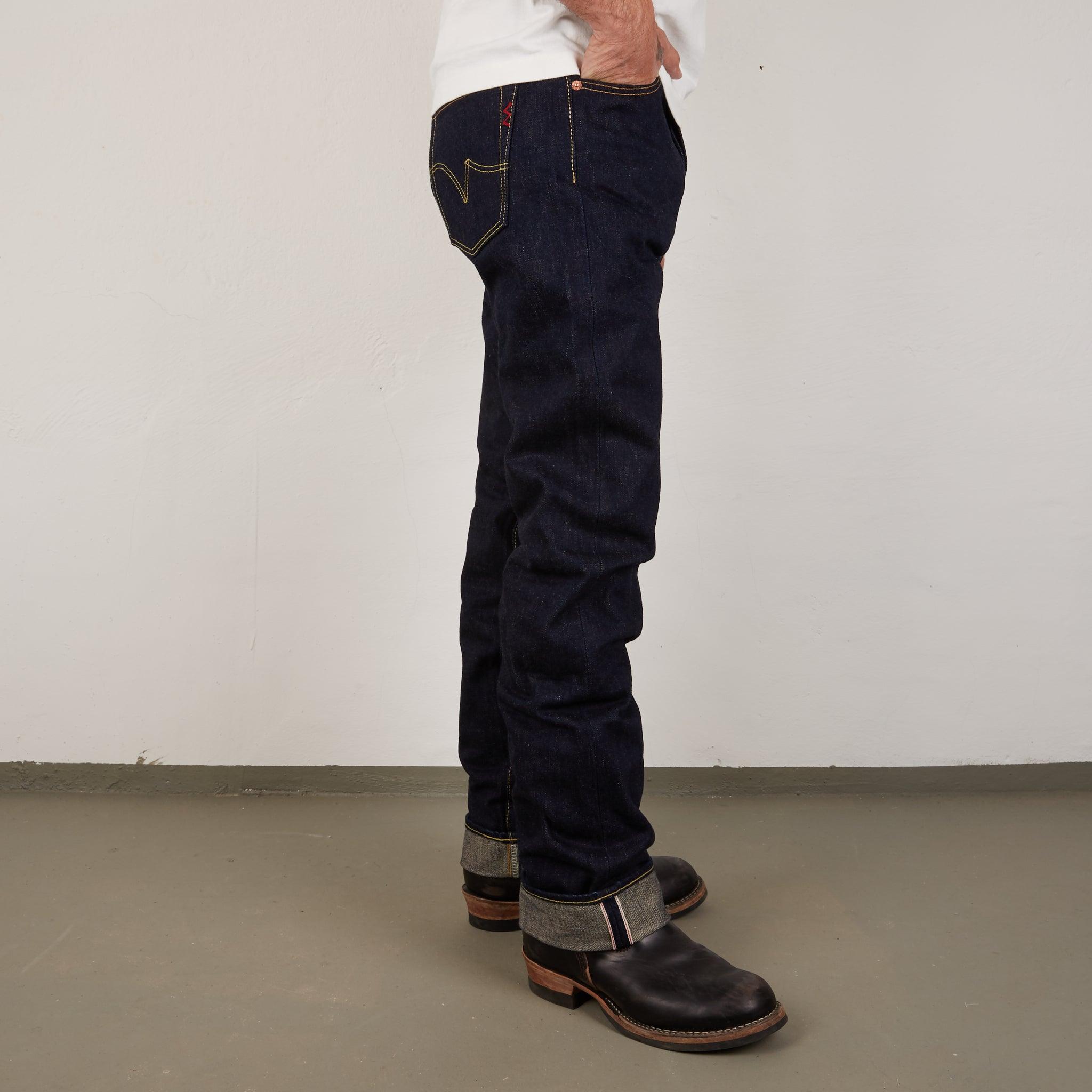 Image showing the IH-634S-18 - 18oz Vintage Selvedge Denim Straight Cut Jeans which is a Jeans described by the following info 634, Bottoms, IHSALE, IHSALE_M23, Iron Heart, Jeans, Released, Straight and sold on the IRON HEART GERMANY online store