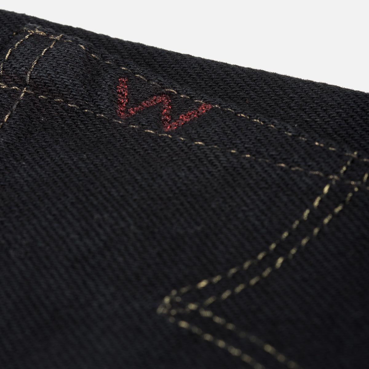 Image showing the IH-634S-B - 21oz Selvedge Denim Straight Cut Jeans - Indigo Overdyed Black which is a Jeans described by the following info 634, Bottoms, IHSALE, IHSALE_M23, Iron Heart, Jeans, Released, Straight and sold on the IRON HEART GERMANY online store