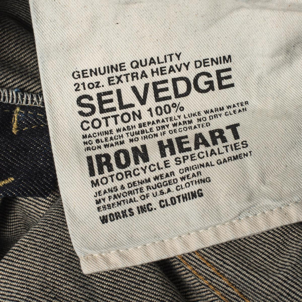 Image showing the IH-634S - 21oz Selvedge Denim Straight Cut Jeans Indigo which is a Jeans described by the following info 634, Back In, Bottoms, Iron Heart, Jeans, Released, Straight and sold on the IRON HEART GERMANY online store