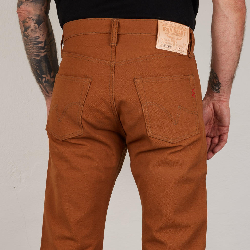 Image showing the IH-666D - 17oz Duck Slim Straight Jeans Brown which is a Trousers described by the following info 666, Bottoms, Iron Heart, Released, Slim, Straight, Trousers and sold on the IRON HEART GERMANY online store