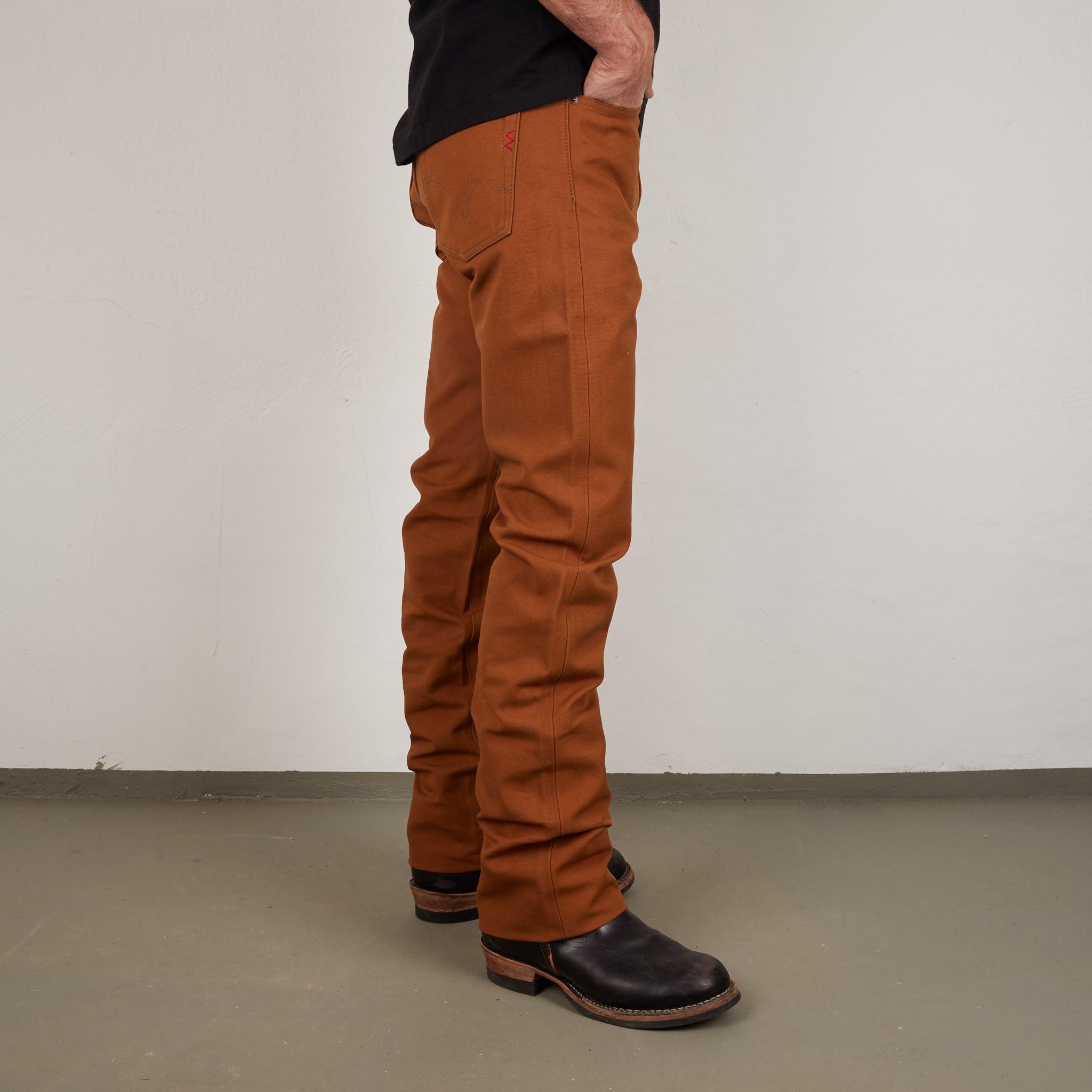 Image showing the IH-666D - 17oz Duck Slim Straight Jeans Brown which is a Trousers described by the following info 666, Bottoms, Iron Heart, Released, Slim, Straight, Trousers and sold on the IRON HEART GERMANY online store