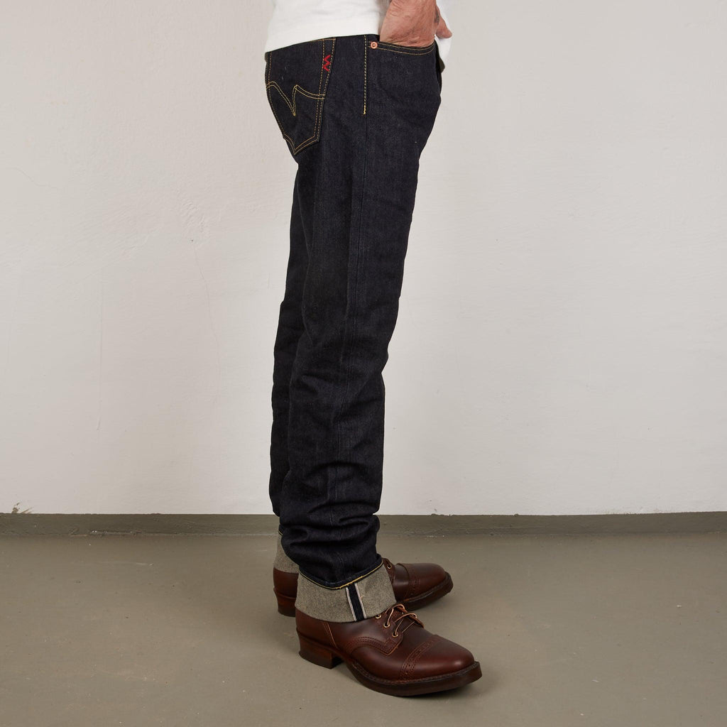 Image showing the IH-666S-142 - 14oz Selvedge Denim Slim Straight Cut Jeans - Indigo which is a Jeans described by the following info 666, Bottoms, Iron Heart, Jeans, Released, Slim, Straight and sold on the IRON HEART GERMANY online store