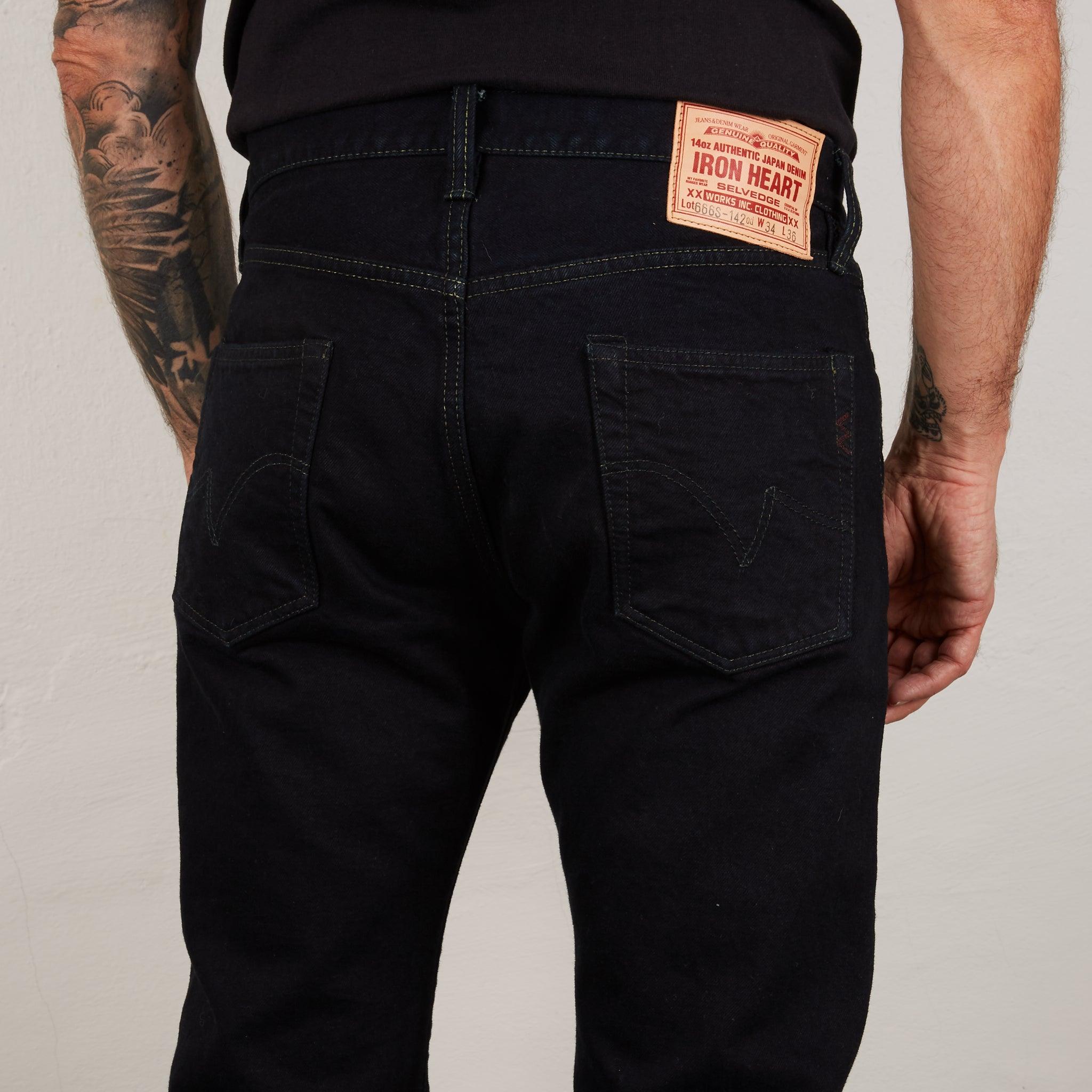 IH-666S-142od - 14oz Selvedge Denim Slim Straight Cut Jeans Indigo Overdyed Black