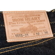 Image showing the IH-666S-21 - 21oz Selvedge Denim Slim Straight Cut Jeans Indigo which is a Jeans described by the following info 666, Back In, Bottoms, Iron Heart, Jeans, Released, Slim, Straight and sold on the IRON HEART GERMANY online store