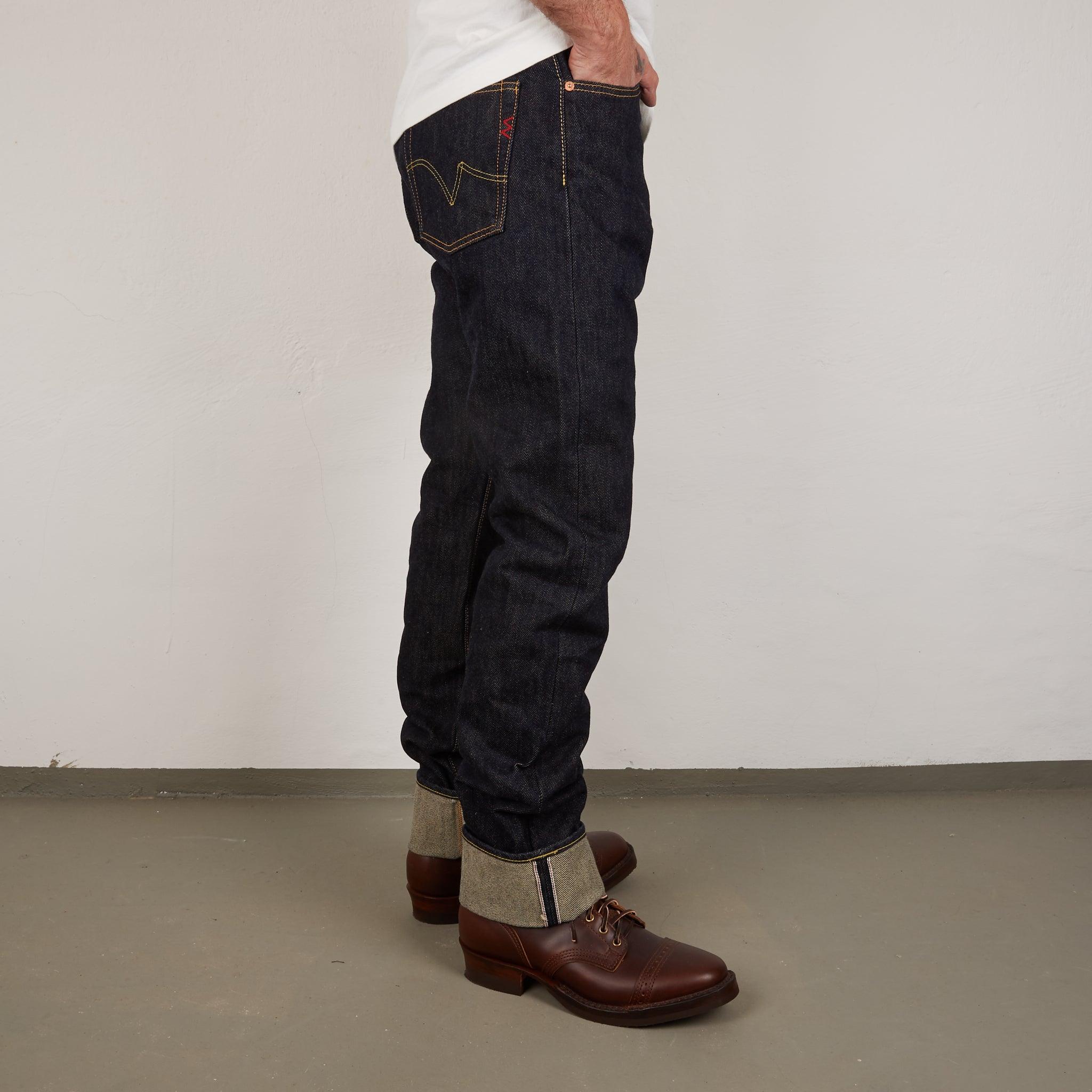 Image showing the IH-888S-21 - 21oz Selvedge Denim Medium/High Rise Tapered Cut Jeans which is a Jeans described by the following info 888, Back In, Bottoms, Iron Heart, Jeans, Released, Tappered and sold on the IRON HEART GERMANY online store