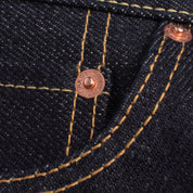 Image showing the IH-555-XHS - 25oz Selvedge Denim Slim Straight Cut Jeans in Indigo which is a Jeans described by the following info 555, Bottoms, Iron Heart, Jeans, Released and sold on the IRON HEART GERMANY online store